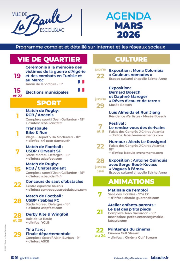 L’agenda de Mars de la Ville de La Baule